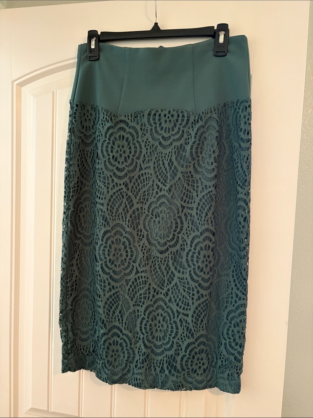 Eva Mendes for New York & Company Teal Lace Midi Skirt